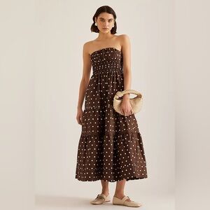 Unknown Chocolate Strapless Polka Dot Dress Small
